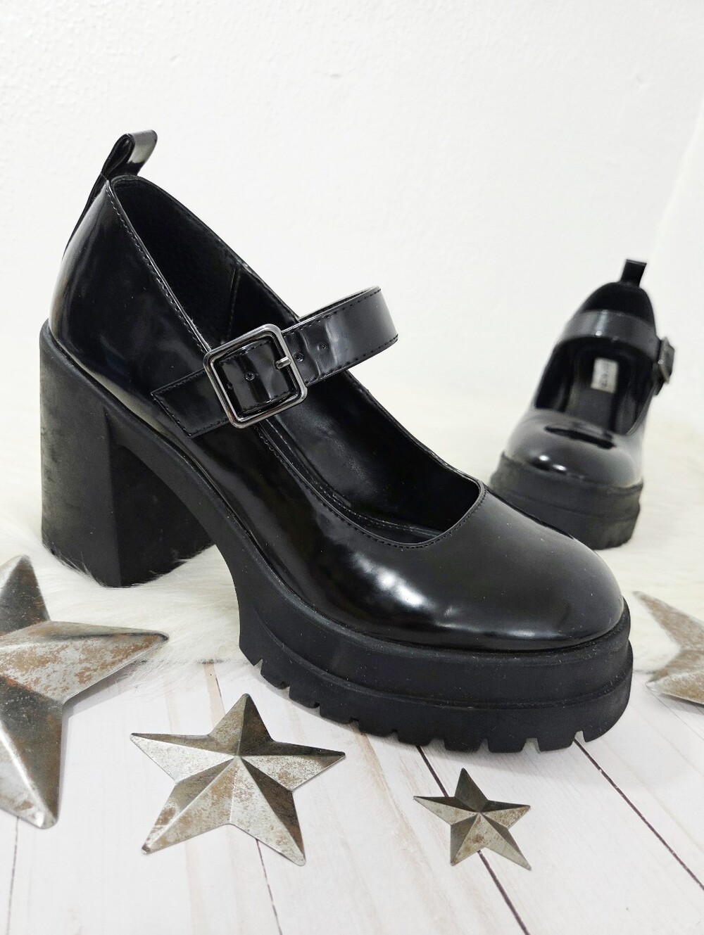 Steve Madden Orsen chunky platform mary jane heels black lug sole Women's size 8